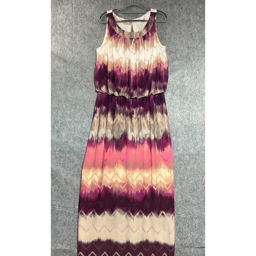 London Times Dress Womens 14W Multicolor Chevron Blouson Sleeveless Maxi Boho